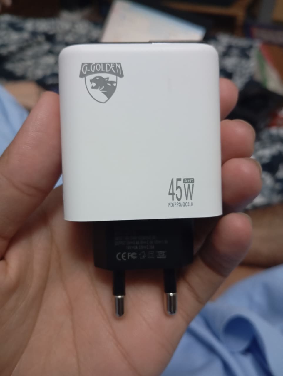 45W Multi Protocol Dual Port Travel Fast Charger Model GCH 20 With Integrated EU Europlug Type C Connector