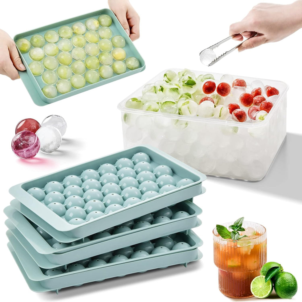 Round Ice Cube Tray & Sphere Ice Ball Maker Mold with Container �Circle Mini Ice Sphere Storage Bin & Chilling Set