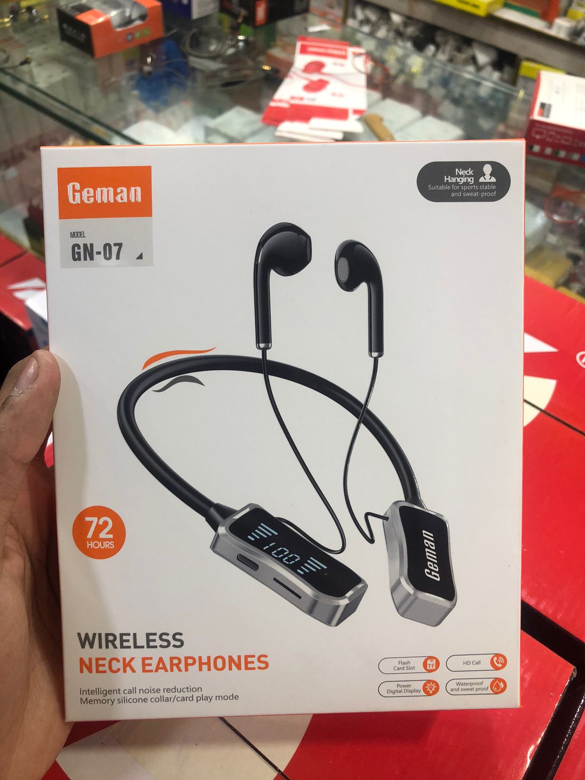 Geman GN-07 Wireless Neckband Headset | Bluetooth Earphones | Clear Sound & Deep Bass | Comfortable & Portable