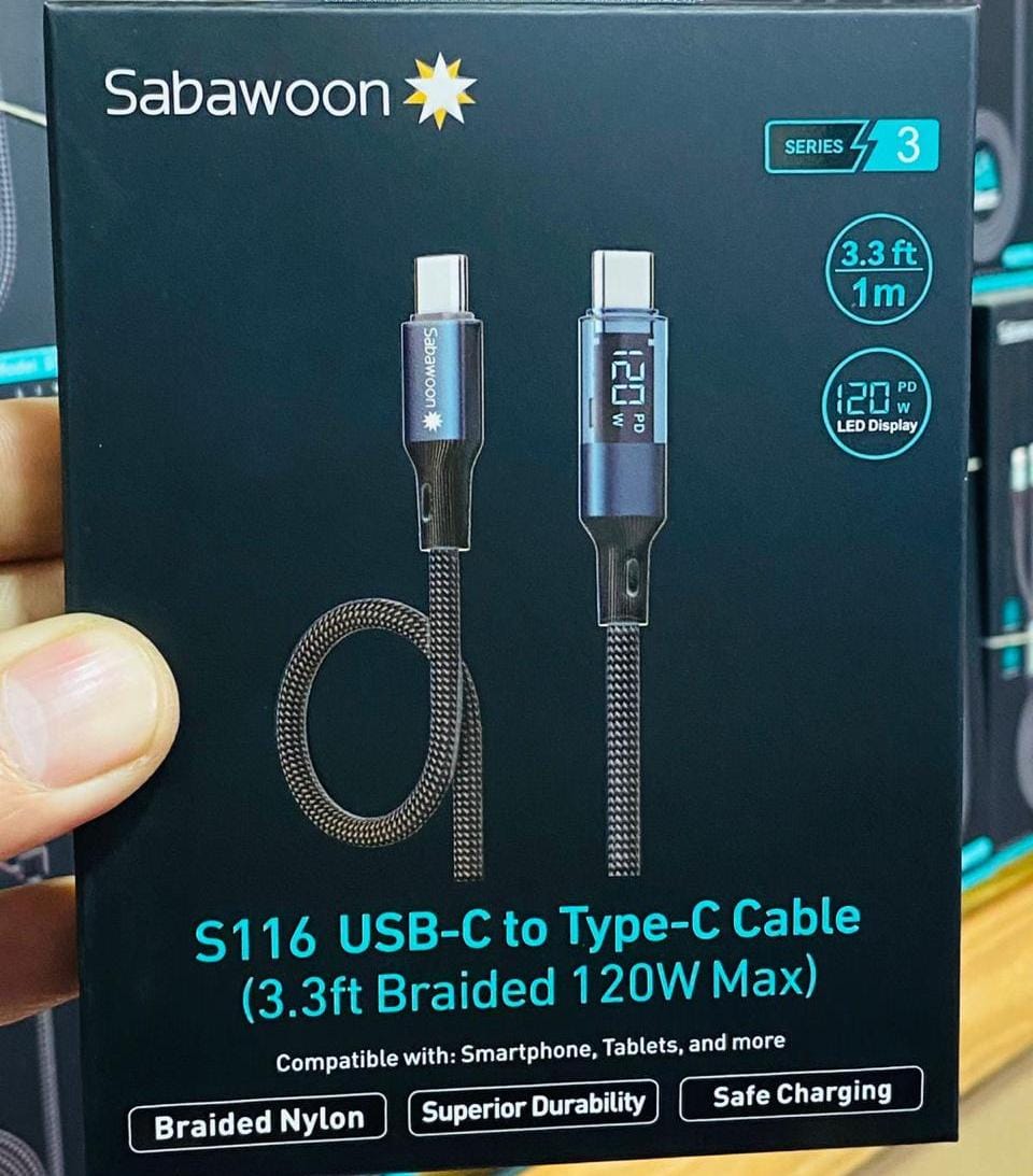 120W Digital Display Fast Charging Cable �Full Original High Speed Braided Charging & Data Cable