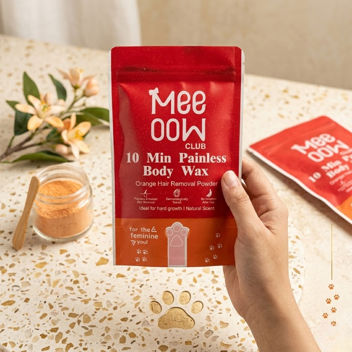 Meeoow Club 10-Min Painless Body Wax | Orange-Scented Hair Removal Powder 100g