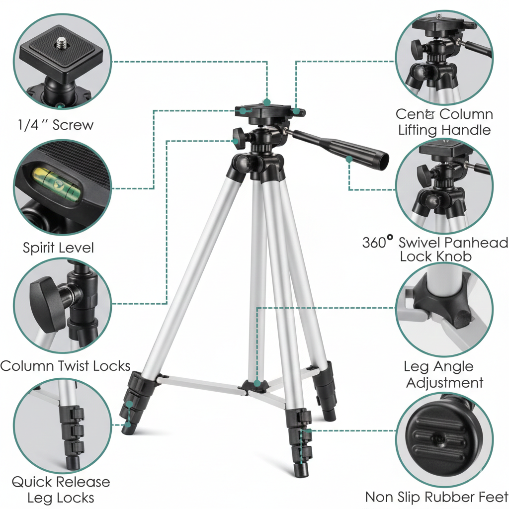 Professional Tripod Camera and mobile Stand with Cover Adjustable Aluminium Lightweight Camera Stand Tripod