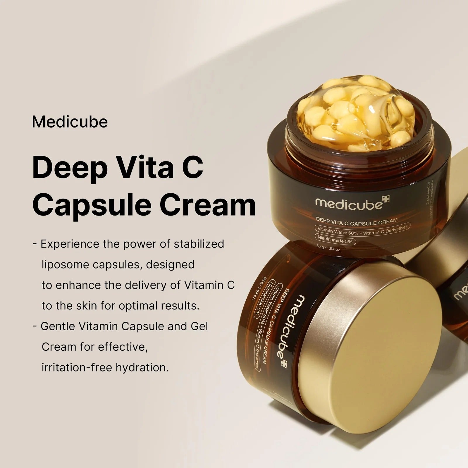 Medicube Deep Vita C Capsule Cream 55g | Brightening & Anti-Aging Vitamin C Moisturizer | Glowing Skin Care 55g