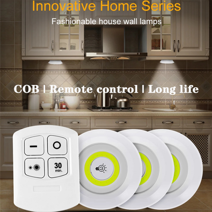 Pack of 3 LED Remote Control Lights �Tap Lights with Self Adhesive for Cabinet, Wardrobe & Kitchen
