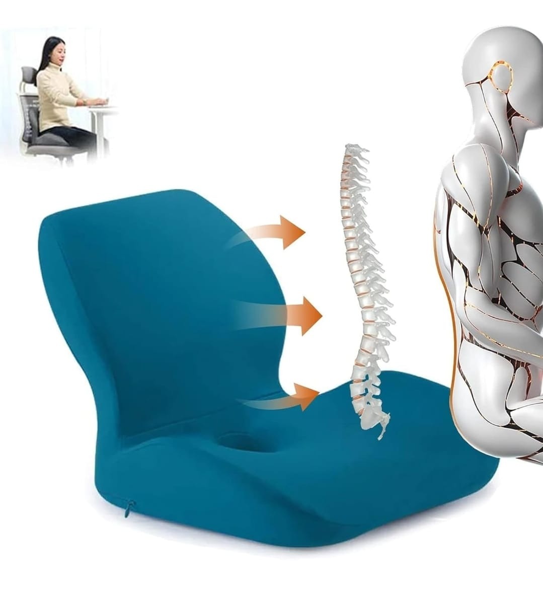 Ergonomic Lumbar Support Cushion �Soft PU Memory Foam Backrest Pillow for Office Chair, Car & Home Use