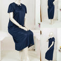 1 Pc Silk Satin Bow Tie Maxi Night Dress �Elegant Short Sleeve Women Nighty Free Size - SKU-R130 (Red)
