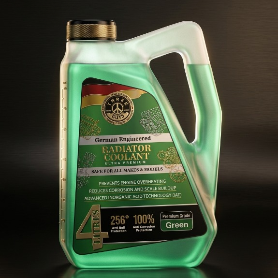 THREE GUYS Radiator Coolant �Premium Grade Green | Anti-Corrosion & Overheating Protection | Inorganic Acid Technology (IAT) | 4000 ML