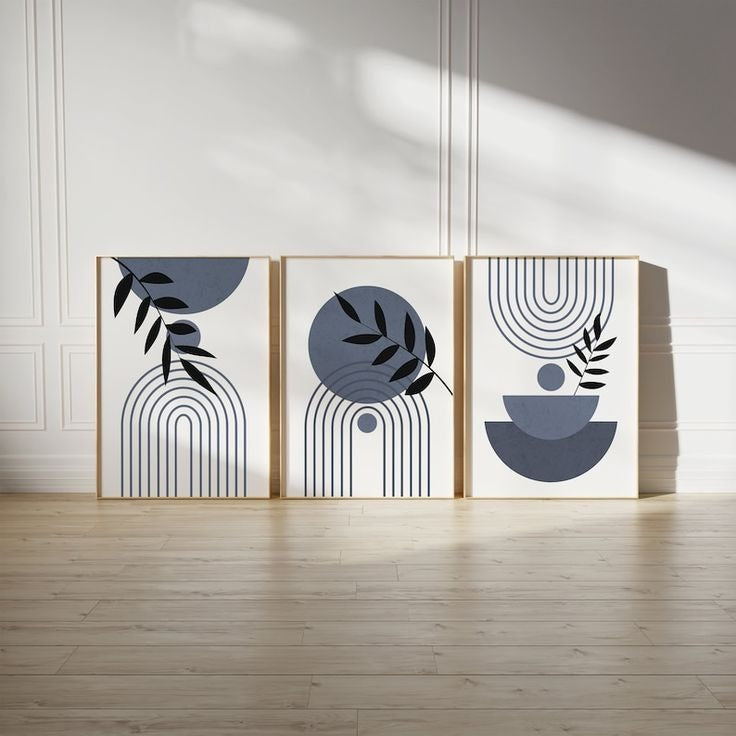 Set of 3 Abstract Botanical Wall Art Frames �8x11" MDF Wood with Adhesive Backing