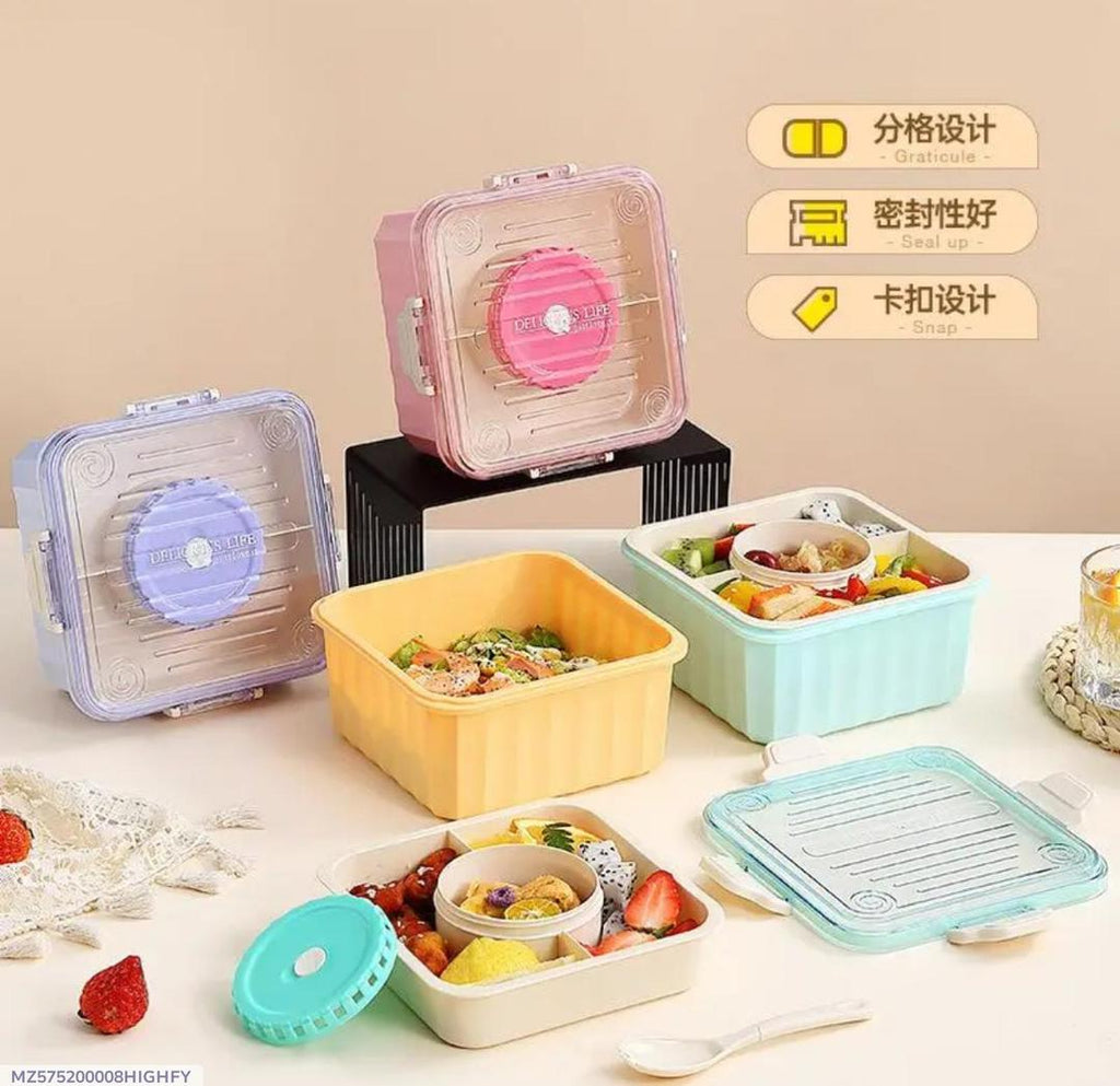 2L Bento Lunch Box with Silicone Seal, BPA-Free, Snap-Lock, Pink Purple Orange Green