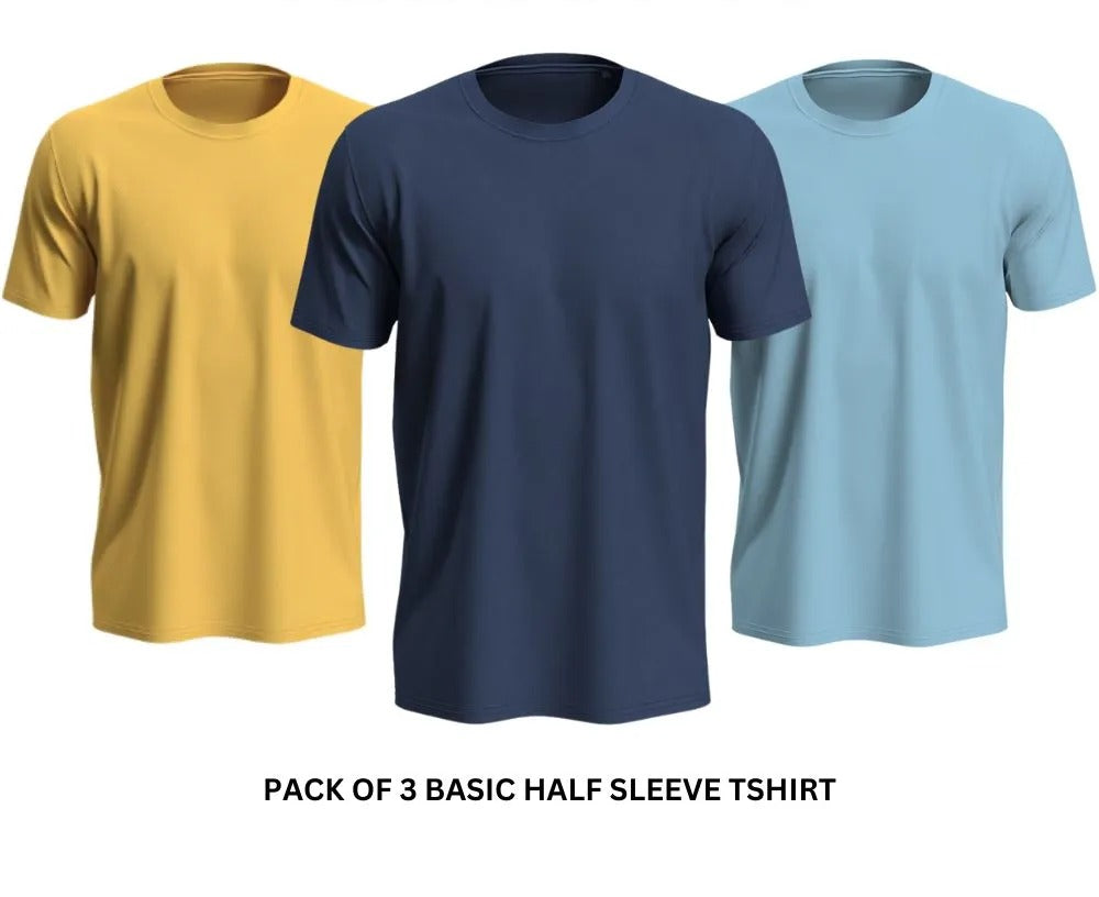 Pack of 3 Premium Half Sleeves Round Neck Plain Color T-Shirts for Men & Boys �Soft Comfortable Fabric (Size Medium)