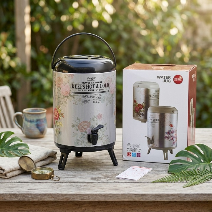 Regal Steel Body Hot And Cold Water Cooler 10 Liter With Temperature Control And Elegant Floral Design
