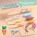 Wooden Kids Play Kitchen Set with Toy Utensils & Velcro Food �Montessori Pretend Cooking Playset