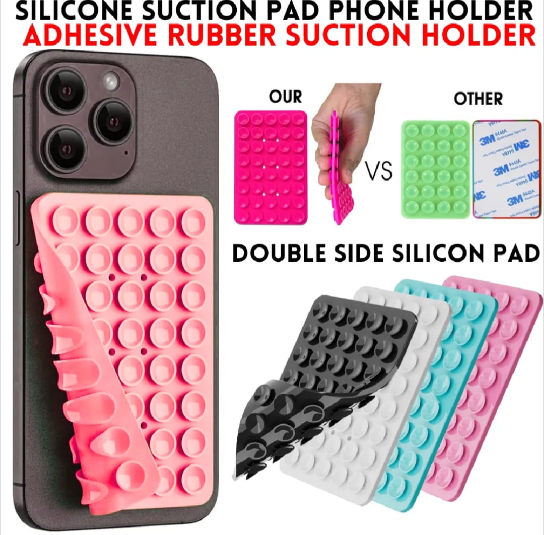 1 PCs Double Side Silicone Suction Pad Phone Holder �Self-Adhesive Square Rubber Grip Pad for All Mobiles & Tablets (Random Color)