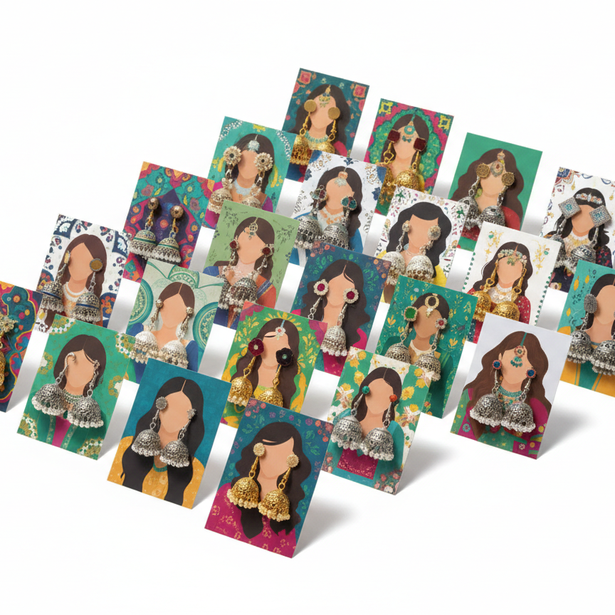 Earrings Eidi Cards �Pack of 27 Mini Festive Cards without Jewellery (Random Designs)