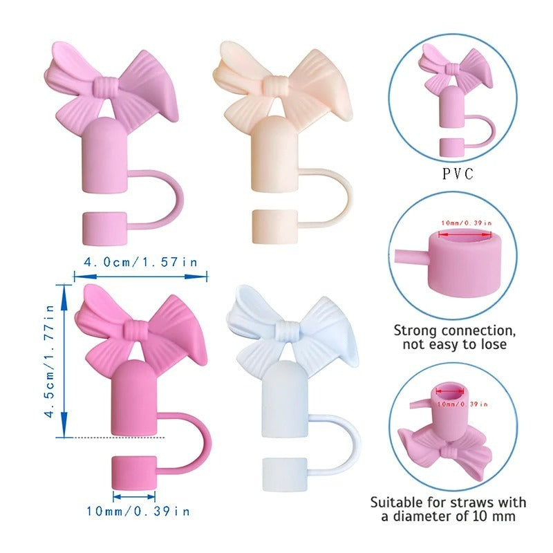Buy 1 Get 1 Free �Silicone Straw Cover Cap for Stanley Cup | 10mm 3D Bow & Animal Straw Topper | Dust-Proof, Reusable Drinking Straw Tips