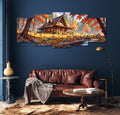 Autumn House Set of 5 Frames | 16x40 Inch | Wooden Sticky Tiles | Easy Wall Mount with Double Tape