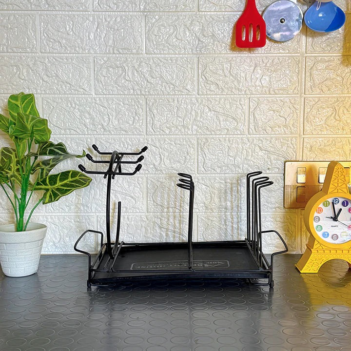 Durable Metal Cup & Glass Stand Rack �Space-Saving Countertop Organizer for Mugs, Cups, Plates & Glasses (Kitchen Drying Holder)