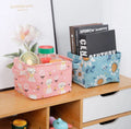 Foldable Desktop Storage Basket | Waterproof Cotton Linen Organizer | Mini Square with Handles (Random Colour And Design)