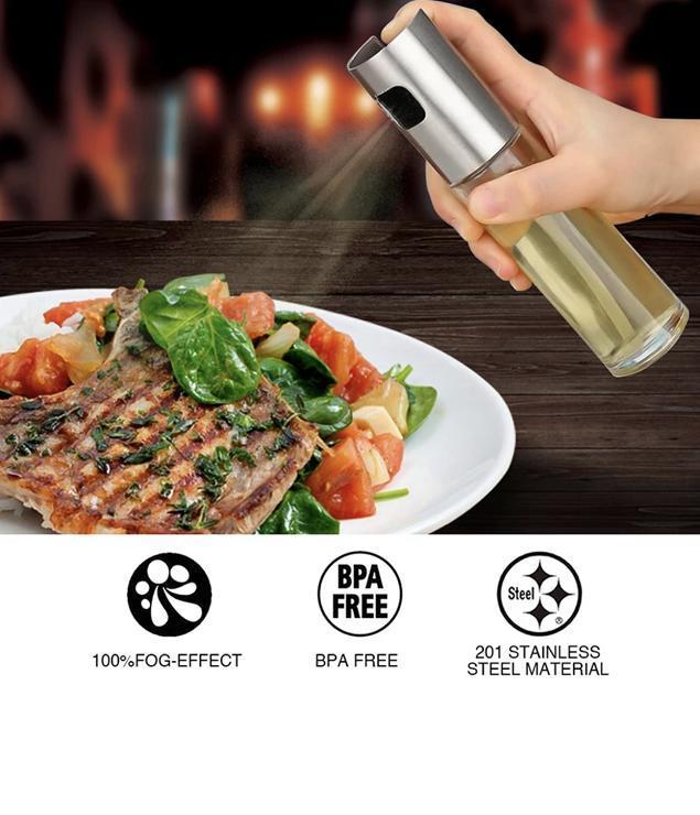 Oil Spray Bottle 304 Stainless Steel Clear Glass