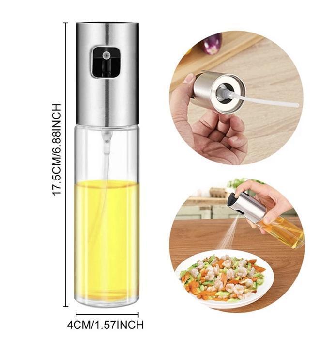 Oil Spray Bottle 304 Stainless Steel Clear Glass