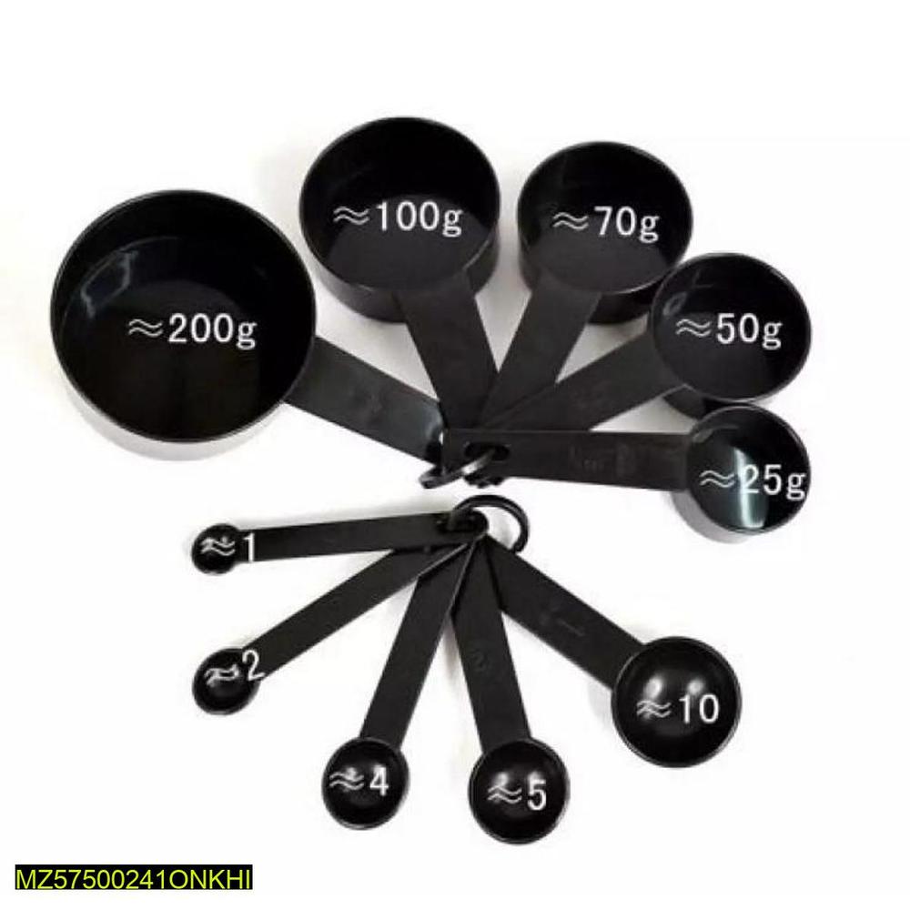 Measuring Cups & Spoons Pack of 10 Black Plastic