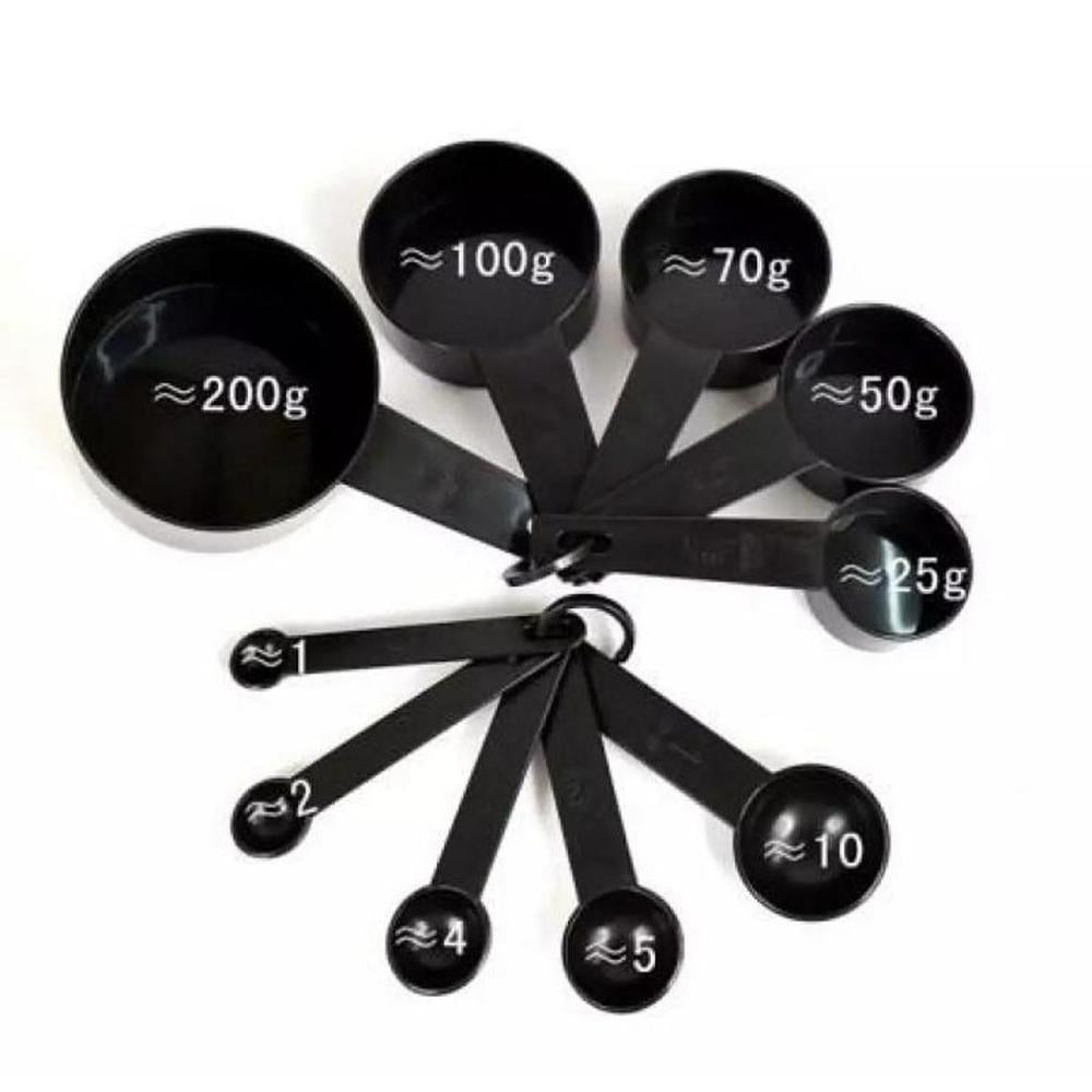 Measuring Cups & Spoons Pack of 10 Black Plastic