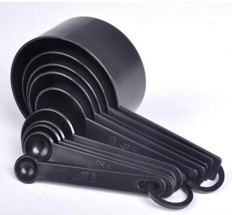 Measuring Cups & Spoons Pack of 10 Black Plastic