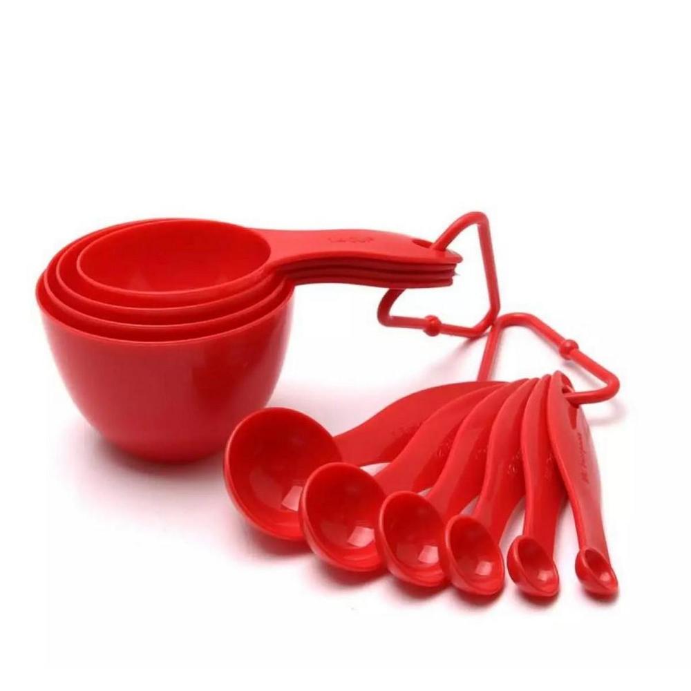 Red Silicone Measuring Cup & Spoon Set 8 Pcs