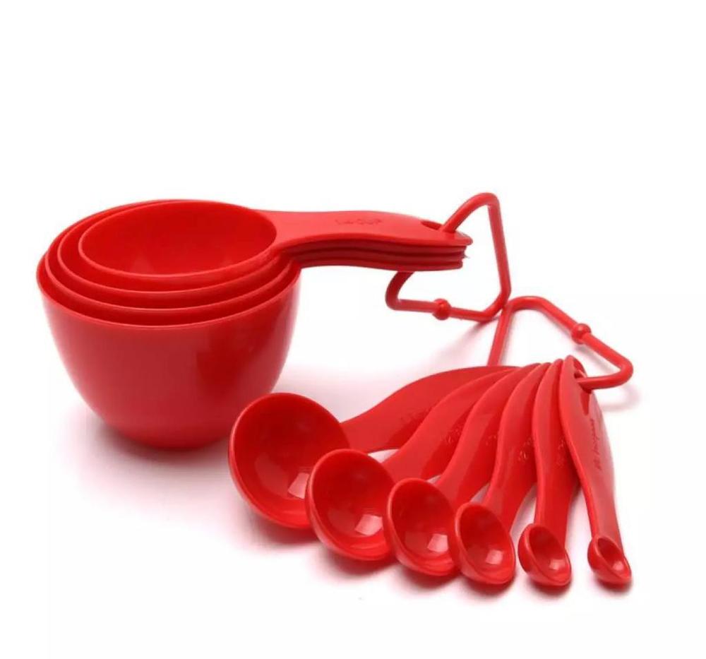 Red Silicone Measuring Cup & Spoon Set 8 Pcs