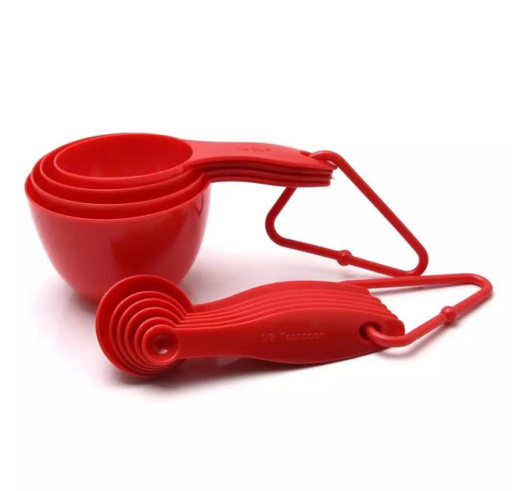 Red Silicone Measuring Cup & Spoon Set 8 Pcs
