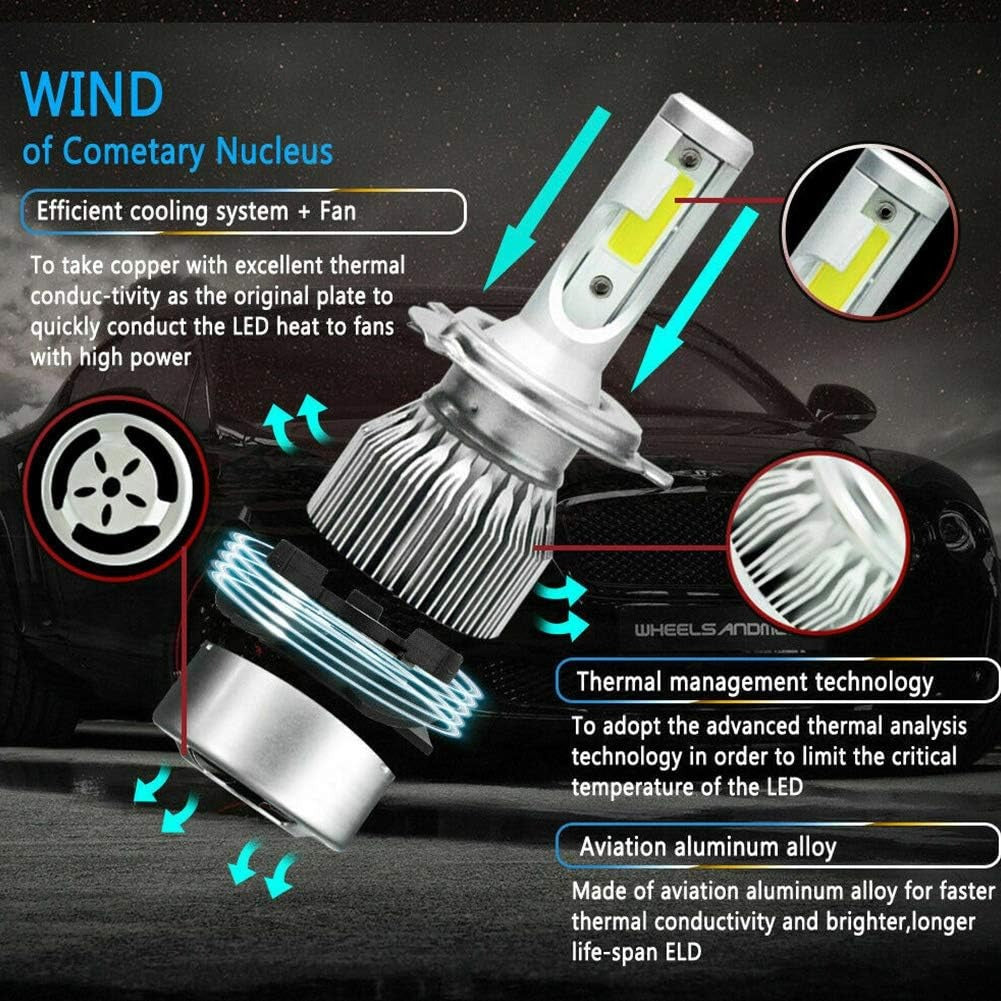 2PCS C6 H4 LED Headlight Bulbs �72W 7600LM COB Car Headlights 6000K White High Brightness