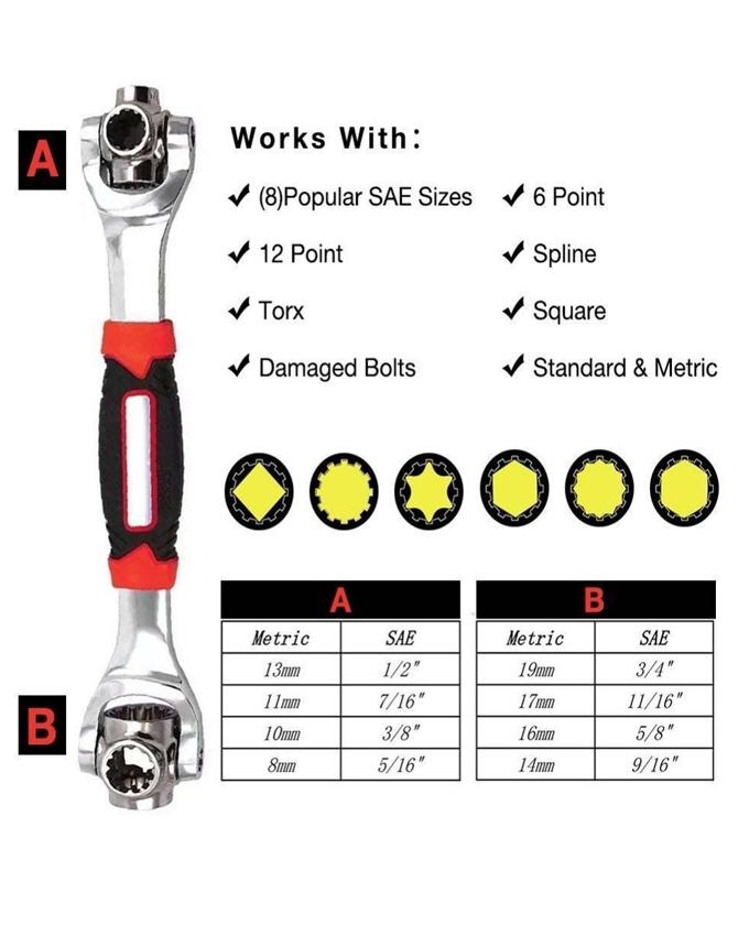 48-In-1 Universal Multi-Function Wrench 360? Rotary Adjustable Spanner for Nuts & Bolts