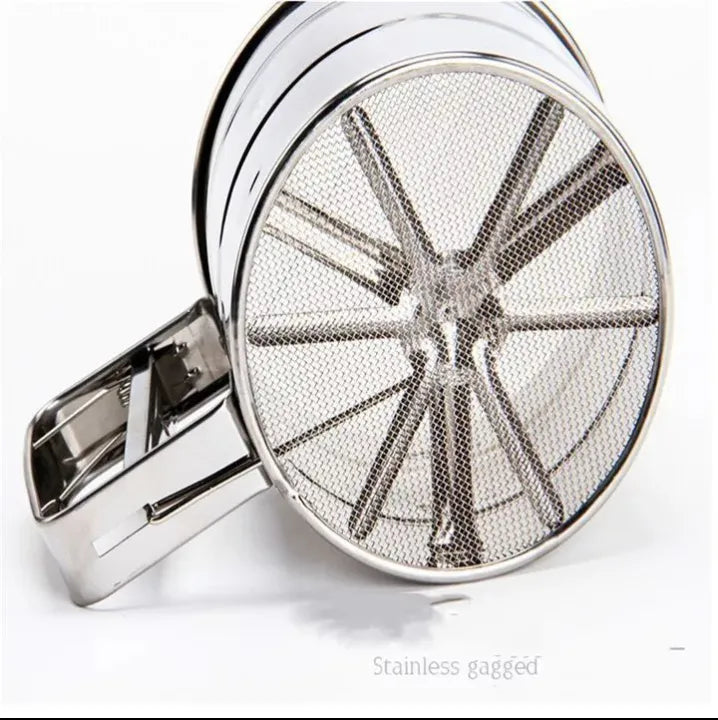 Flour Sifter, Stainless Steel Sifter for Baking, Double Layer Fine Mesh Baking Sifter, One Hand Press Crank Sifter for Powdered Sugar Shaker Duster, Flour Sieve Sifter for Baking Cakes