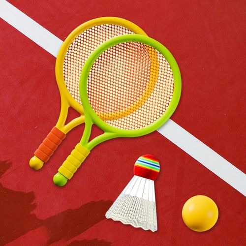 Kids Badminton & Tennis Racket Set �Easy-To-Handle Outdoor Sports Toy With 2 Rackets, 1 Ball, And 1 Shuttlecock For Fun Indoor & Outdoor Play (Random Color)