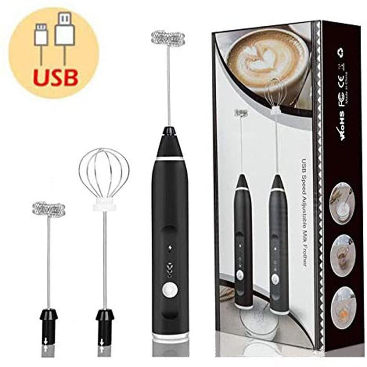 2 In 1 Rechargeable Milk Frother Wand �Powerful Handheld Whisk & Drink Mixer For Coffee, Latte, Cappuccino, Hot Chocolate & Beverages (Black)