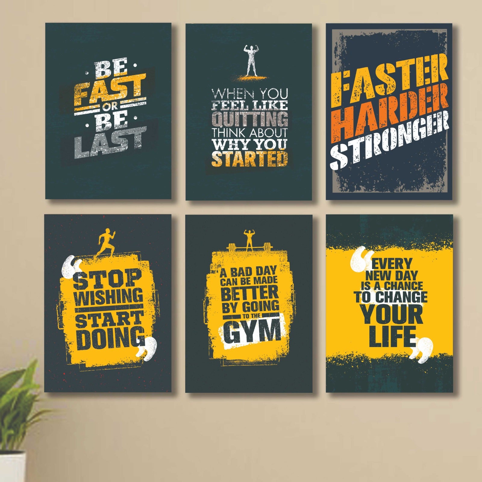 6 PC Wall Decor Cardboard Phototiles With Double Sided Back Sticking �Gym Hardest Quotes(8*11size)