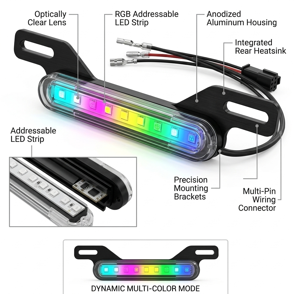 RGB Motorcycle License Plate Light Bar �Chasing LED 12V Slim RGB LED Plate Bar for Motorcycles
