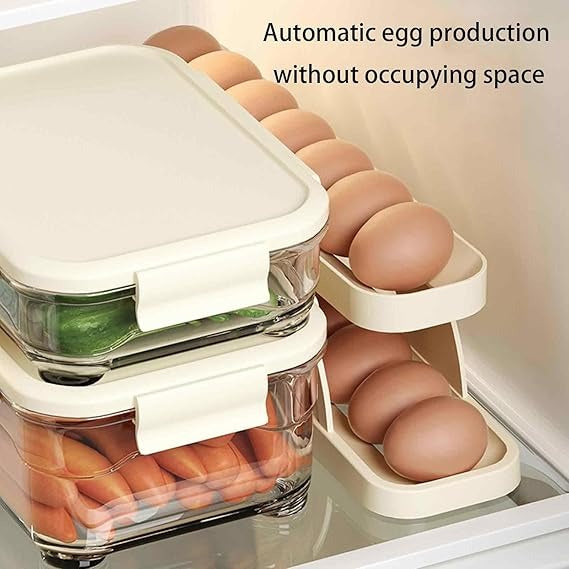 15 Egg Storage Box Rolling Design Space Saving PP Refrigerator Organizer Multi Layer Egg Holder| Random Colour