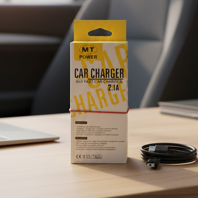MT Power 3 In 1 Fast Car Charger 2.1A High Speed Charging Solution For Multiple Devices In Vehicle