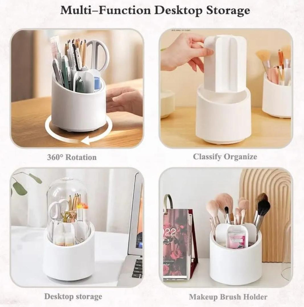 Makeup Brush Holder Organizer With Lid 360? Rotating Dustproof Printed Hard Box For Neat And Stylish Storage