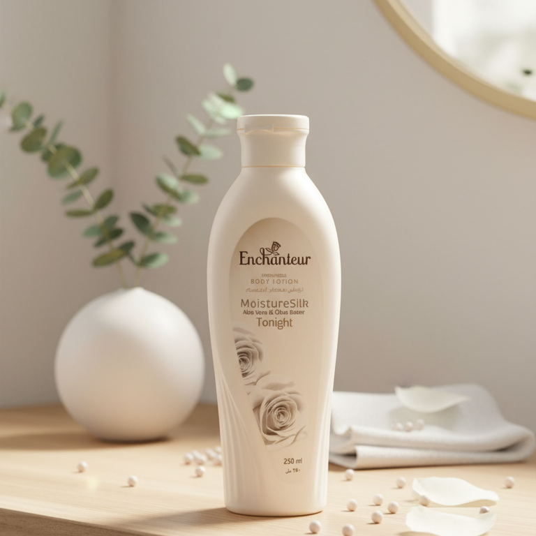Enchanteur Moisture Silk Body Lotion 250ml With Aloe Vera And Olive Butter | Deeply Nourishing, Hydrating, And Softening Skin Lotion For All Skin Types
