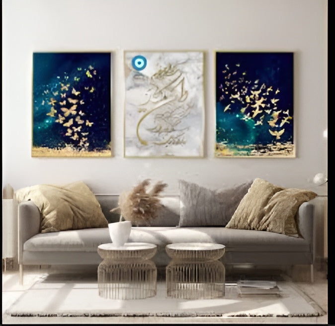 set of  3 sticky wooden frames for home office wall decore / sticky phototiles