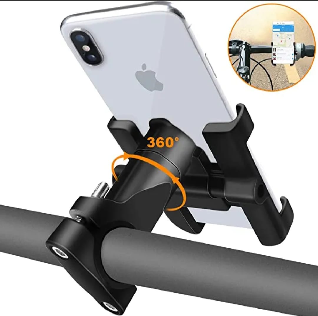 Aluminum Alloy Bike & Motorcycle Handlebar Phone Holder | Universal Mobile Stand Mount Bracket (Metal Body)