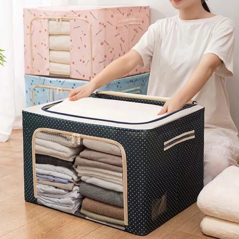 Foldable Metal Frame Clothes Storage Organizer Bag �Large Capacity Fabric Wardrobe Box with Zipper & Clear Window