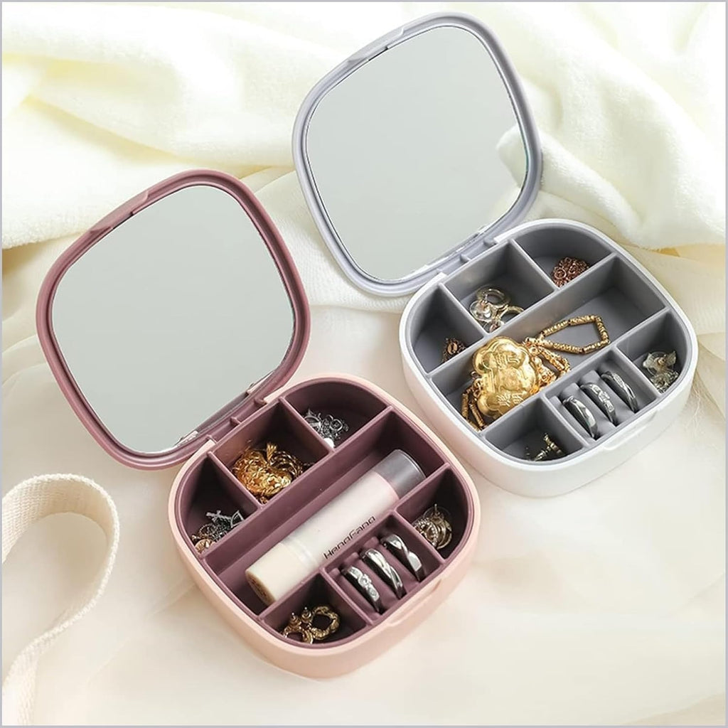 Portable Mini Jewelry Storage Box with Built-In Mirror �Compact Travel Organizer for Rings, Earrings, and Necklaces (Model LD-988)