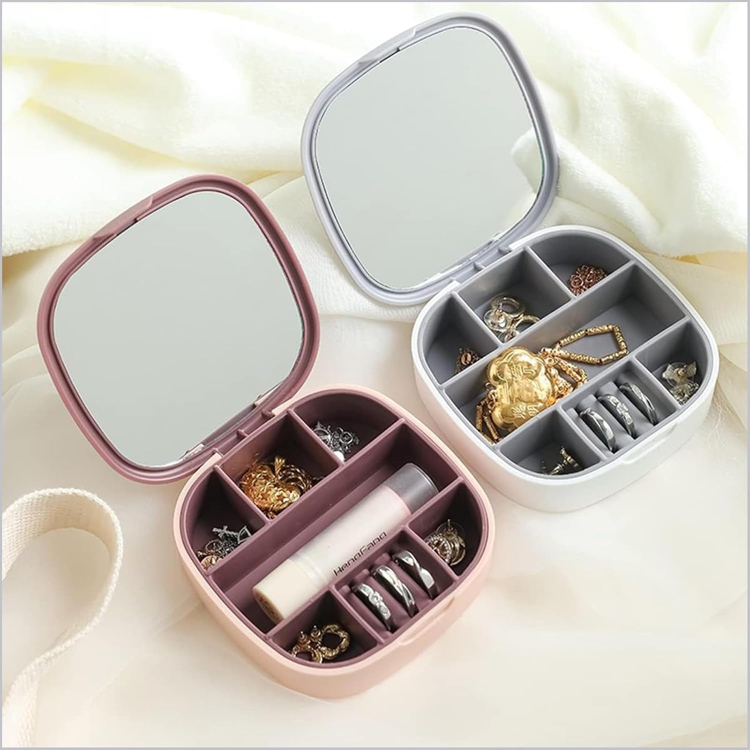 Portable Mini Jewelry Storage Box with Built-In Mirror �Compact Travel Organizer for Rings, Earrings, and Necklaces (Model LD-988)