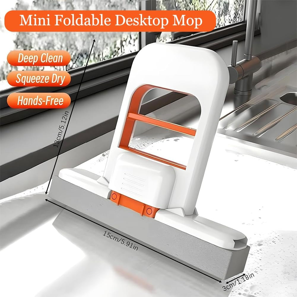Foldable Mini Mop | Portable Desktop Wet & Dry Cleaning Mop | Self-Squeezing