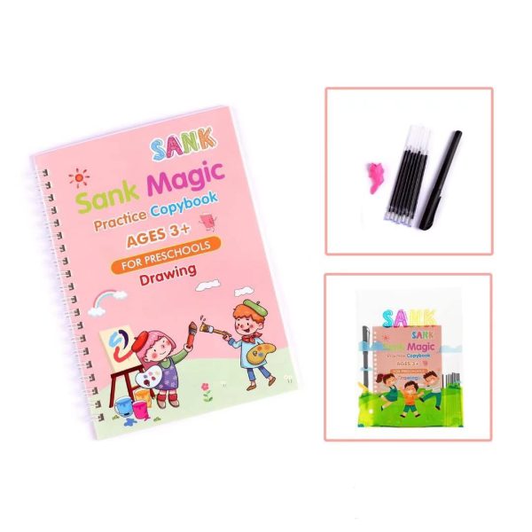Sank Magic book Practice |  Tracing Handwriting First Pre-school Baby Learning Books for Kids (4 Books + Magic Pen with 5 Ink Refills)