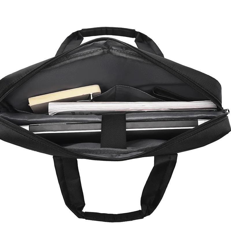 Premium 17-Inch Oxford Fabric Laptop Bag �Spacious Plain Black Waterproof Office Messenger Briefcase