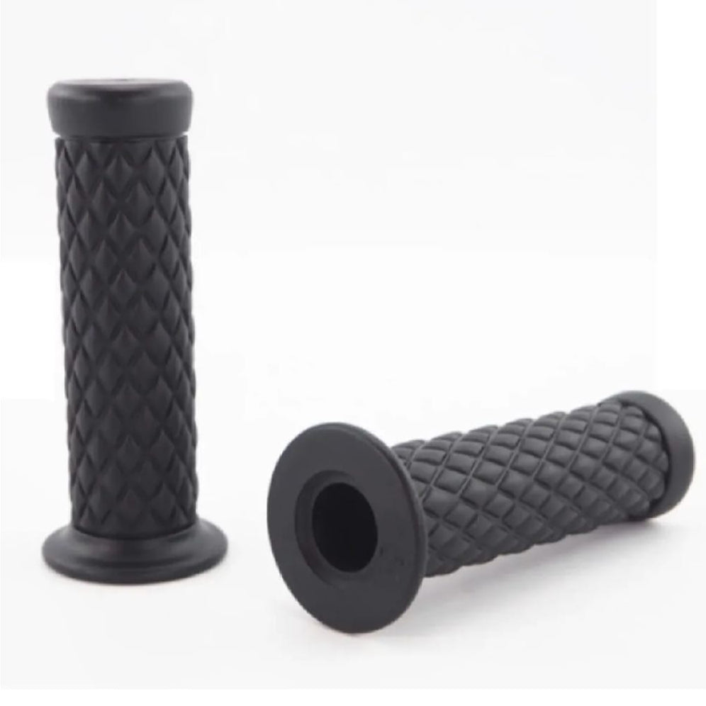 Cafe Racer Diamond Style Rubber Handlebar Grips with Bar Ends �Black (Pair)